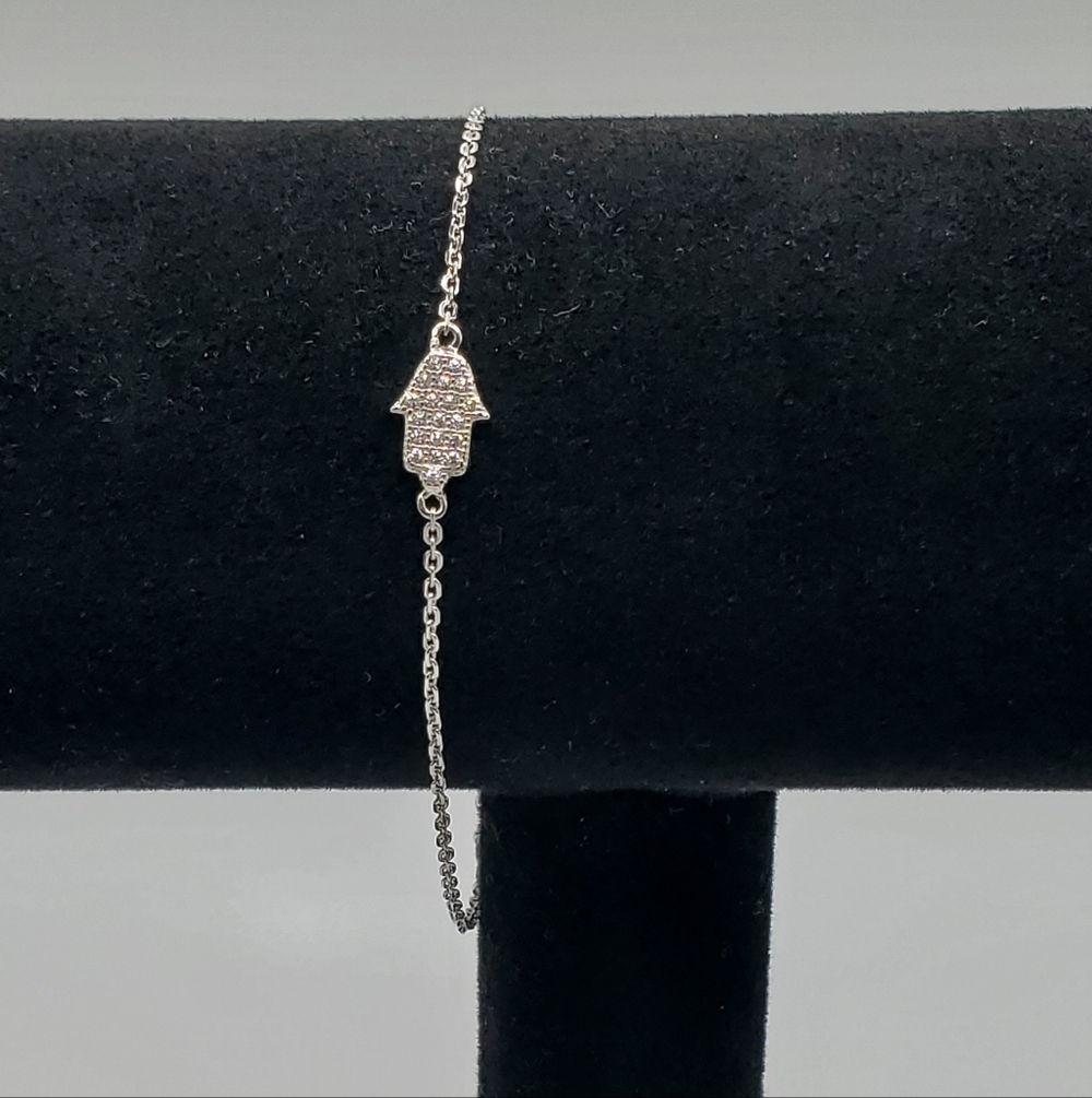 925 Sterling Silver Hamsa Bracelet Adjustable 6-7.5" Women 5A CZ, NEW